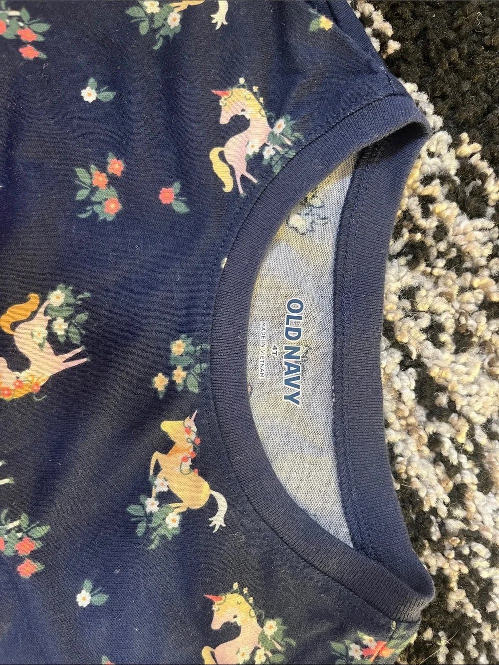Old Navy Navy Unicorn & Floral Long-Sleeve Twirl Dress